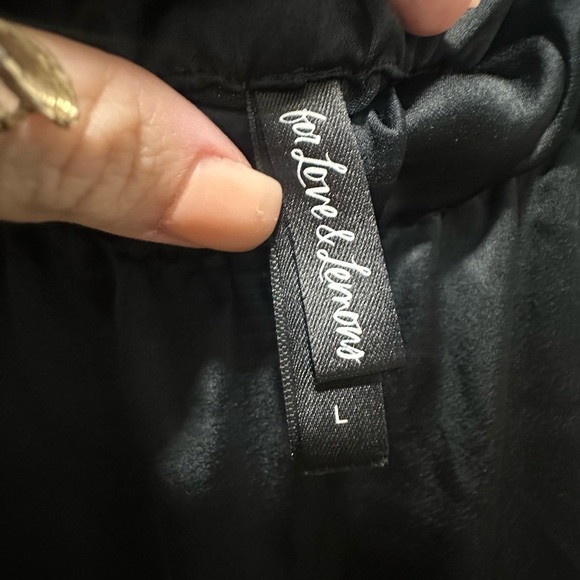 For Love And Lemons Women’s Tulle Fluff Wide Leg Black Satin Elastic Pants Sz L - Picture 3 of 5